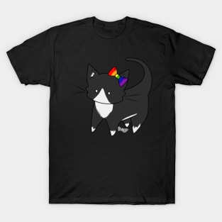 Gay Pride Tuxedo Kitty Ear Bow T-Shirt